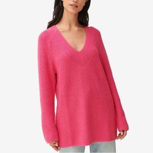 Lucky Brand Hot Pink Ribbed V-Neck Long Sleeve Sweater Medium
